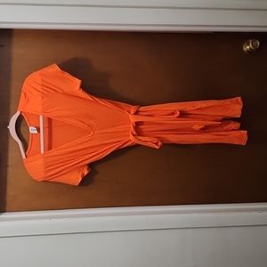 Asoph Plus Size Ribbed Knit Belted Bodycon Romper 2X orange